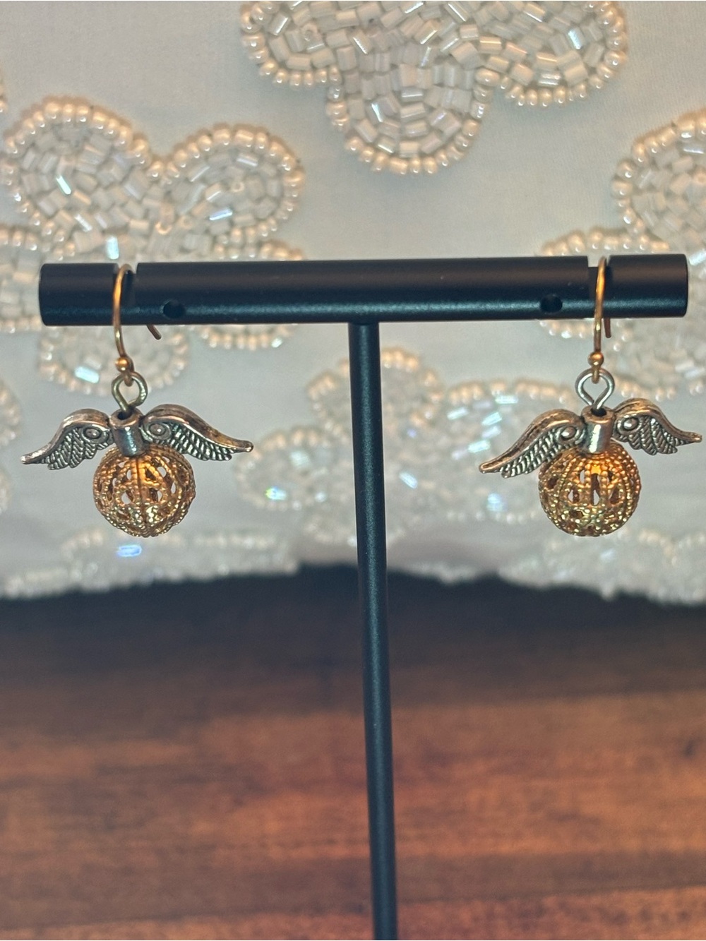 Gold & Silver Tone Angel Wing Filigree Drop Earrings